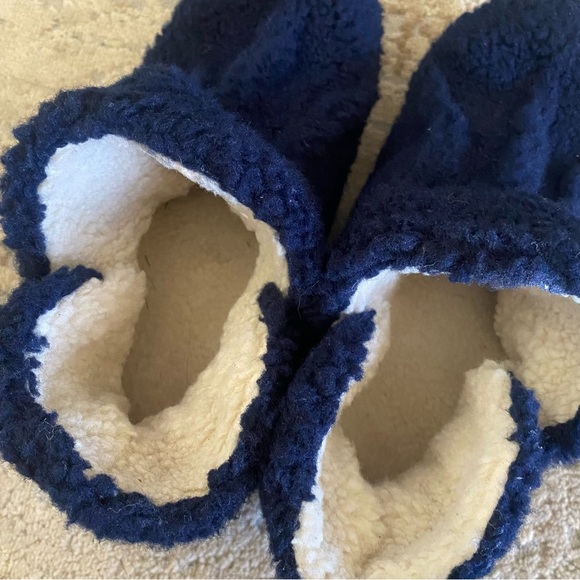 L.l Bean Cozy Slippers Booties Pull On Borg Sherpa Fleece Dark Blue: 10 - Picture 7 of 10